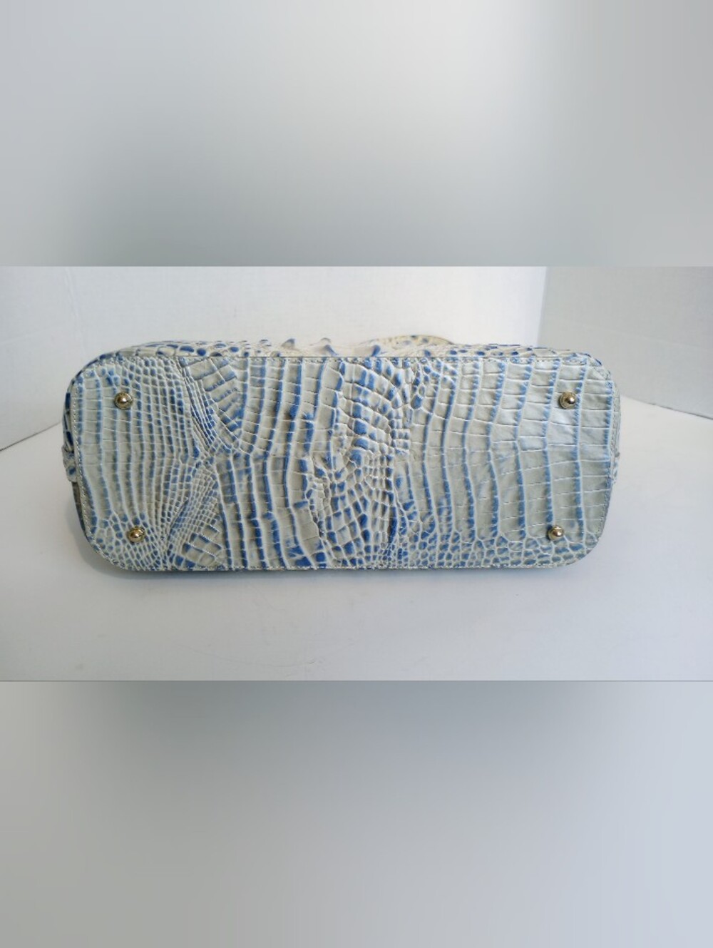 Brahmin Bluestone Melbourne Medium Asher Crocodile Embossed Leather Tote Bag - Picture 10 of 13